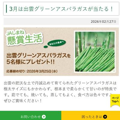 出雲グリーンアスパラガス　5名 2026年3月25日締切 の懸賞イメージ