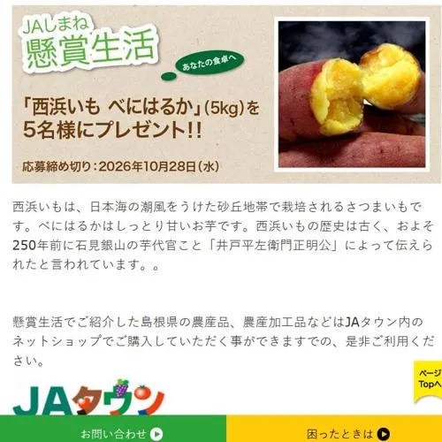西浜いも べにはるか　5名 2026年10月28日締切 の懸賞イメージ