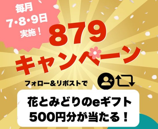 花とみどりのeギフト500円がその場で当たる3日間限定Xキャンペーン の懸賞イメージ