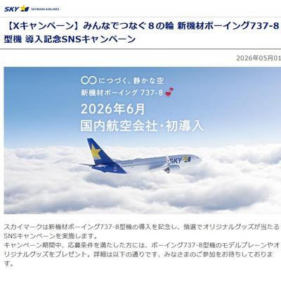 ボーイング737-8型機 モデルプレーン、ボーイング737-8型機 オリジナルグッズ　11名 2026年6月14日締切 の懸賞イメージ