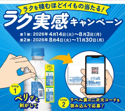 Wチャンスもアリ！日常をラクにする賞品がその場で当たるアサヒ飲料のクローズド懸賞 の懸賞イメージ