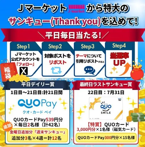 QUOカードPay最大3,000円分が当たる毎日応募Xキャンペーン の懸賞イメージ