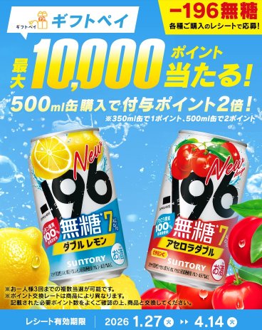11,100名様にその場でデジタルポイントが当たるサントリーのクローズド懸賞 の懸賞イメージ