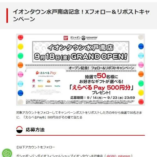 えらべるPay(500円分)　50名 2026年9月23日締切 のイメージ