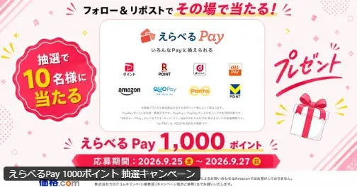 えらべるPay1,000ポイントが10名様にその場で当たるXキャンペーン のイメージ