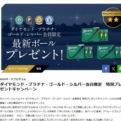 ダンロップ SRIXON TRI-STAR ボール(1ダース)　21名 2026年5月21日締切 の懸賞イメージ