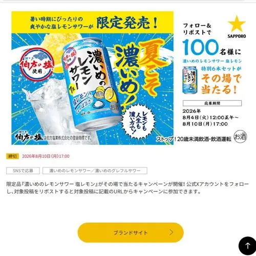 濃いめのレモンサワー 塩レモン特別6本セット　100名 2026年8月10日締切 の懸賞イメージ