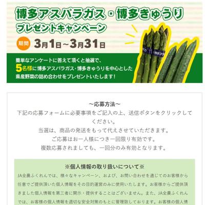 博多アスパラガス・博多なす　5名 2026年3月31日締切 の懸賞イメージ