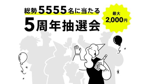 現金最大2,000円、記念グッズが5,555名様にその場で当たる！みんなの銀行のキャンペーン の懸賞イメージ
