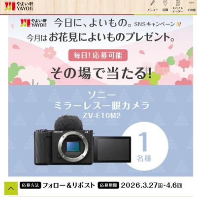 ソニー ミラーレス一眼カメラ ZV-E10M2　2名 2026年4月6日締切 の懸賞イメージ