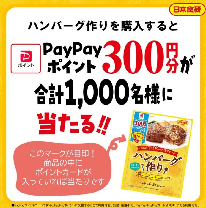 1,000名様にPayPayポイントが当たる日本食研のクローズドキャンペーン の懸賞イメージ