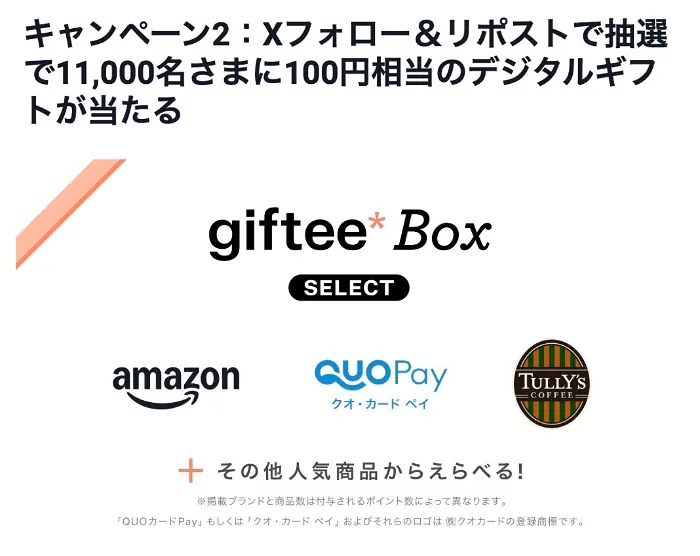 デジタルギフト100円分が11,000名様にその場で当たる！ぼんぐりのXキャンペーン のイメージ