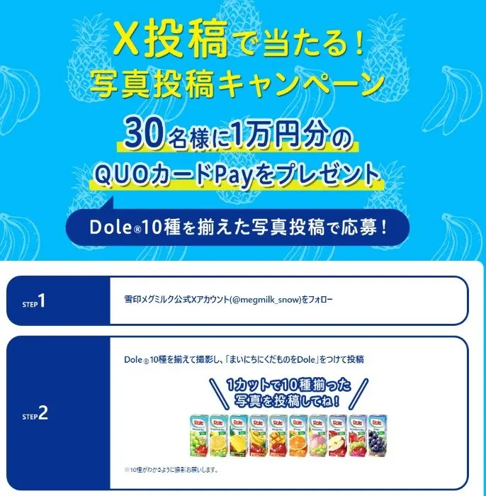 1万円分のQUOカードPayが当たる雪印メグミルクの写真投稿キャンペーン の懸賞イメージ