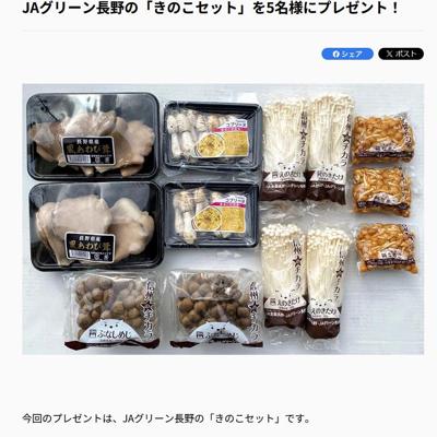 JAグリーン長野の「きのこセット」　5名 2026年3月24日締切 の懸賞イメージ