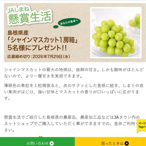 島根県産シャインマスカット　5名 2026年7月29日締切 の懸賞イメージ