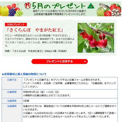 さくらんぼ やまがた紅王　3名 2026年5月31日締切 の懸賞イメージ