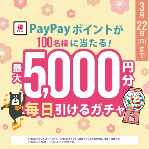 PayPayポイント最大5,000円分が100名様に当たるLINEキャンペーン の懸賞イメージ
