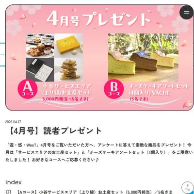 小谷サービスエリア(上り線)お土産セット、チーズケーキアソートセット　10名 2026年5月8日締切 の懸賞イメージ