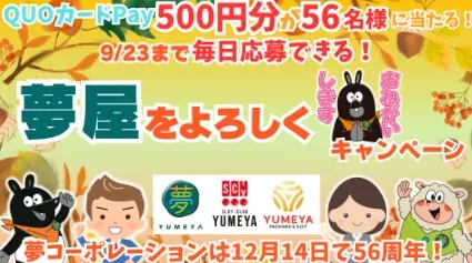 QUOカードPay500円分が56名様にその場で当たるXキャンペーン のイメージ