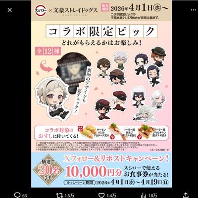 スシローで使えるお食事券(1万円分)　10名 2026年4月19日締切 の懸賞イメージ