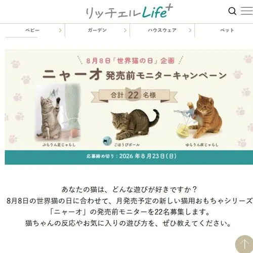 猫用おもちゃシリーズ「ニャーオ」　22名 2026年8月23日締切 の懸賞イメージ