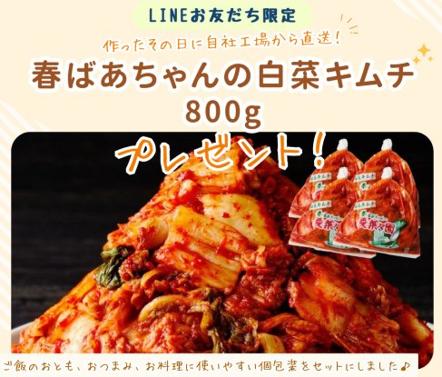 【福岡県】飯塚市のふるさと納税人気返礼品「春ばあちゃんの白菜キムチ」が当たるLINEキャンペーン の懸賞イメージ