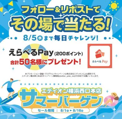 えらべるPay200ポイントがその場で当たるキャンペーン の懸賞イメージ